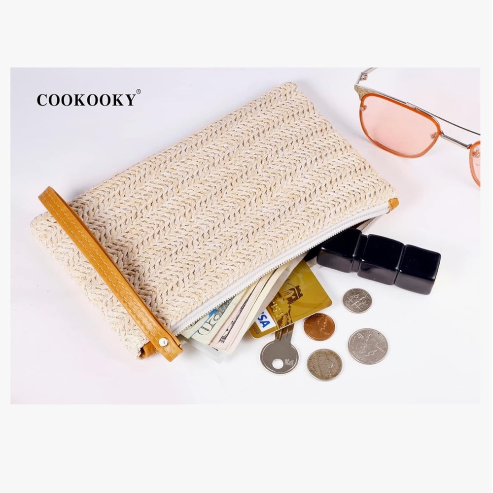 Womens Straw Clutch Bag Bohemian Summer Beach Straw Purse - Picture 3 of 6